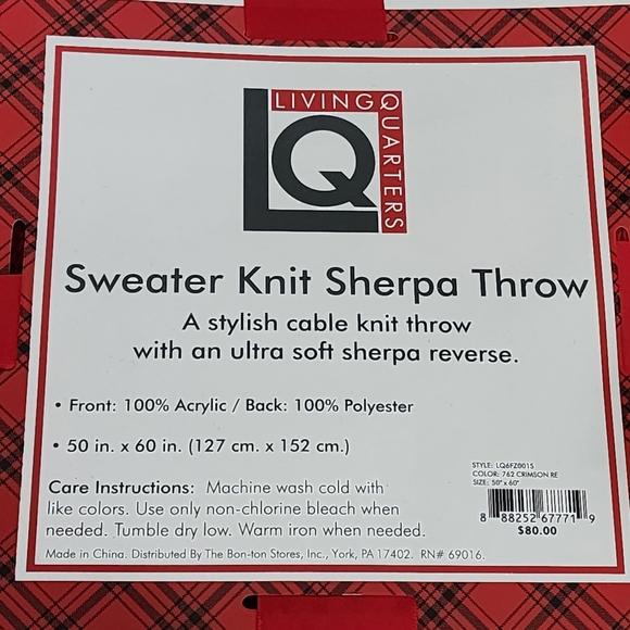 Red Sweater Knit Sherpa Throw Blanket 50” x 60” White Warm Christmas Gift - Picture 2 of 4